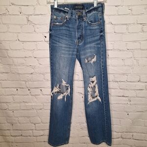 Aeropostale 90s Baggy Ripped Distressed Dark Wash High Rise Denim Sz 000